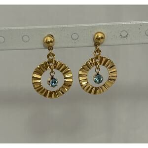 Lovely Avon Gold Tone Aquamarine Birthstone Post Dangle Earrings.